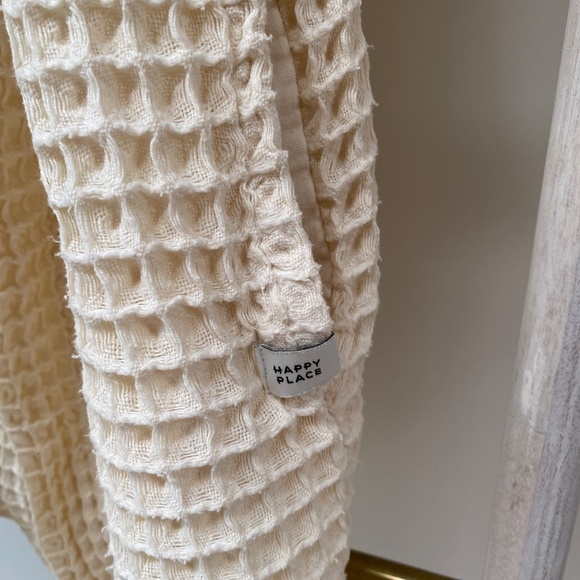 Happy Place Unisex Waffle Bath Robe Sand Organic Knit Belted Pockets Size S - Picture 12 of 12